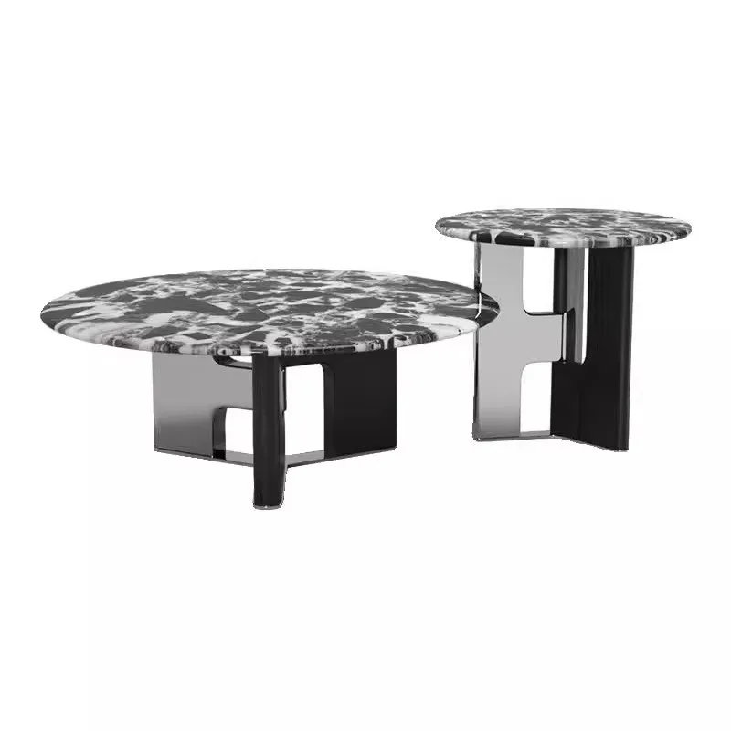 

Italian minimalist marble combination round sofa edge few stainless steel tea table