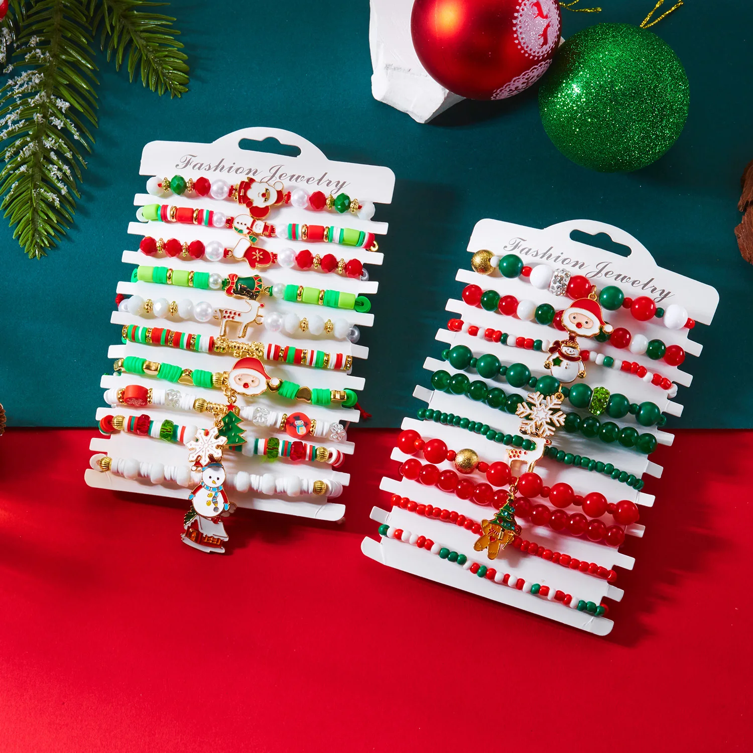 

10Pcs/set Merry Christmas Stackable Beaded Bracelets For Women Cute Snowman Elk Santa Claus Pendant Bracelets Xmas Jewelry Gift
