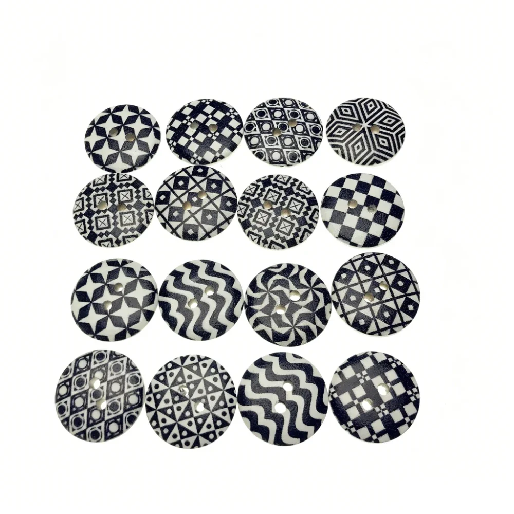 300PCS 20MM 2-hole Random Mix Printing Wooden Buttons Sewing Accessories DIY Clothes Handmade Crafts Scrapbooking Home Decor