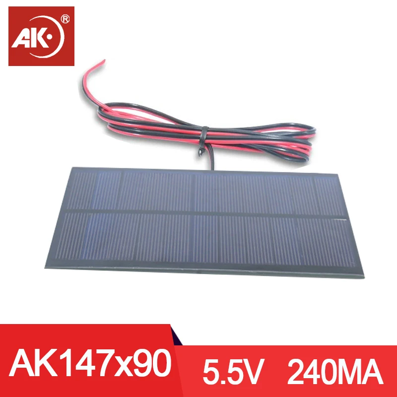 AK Epoxy Mini Solar Panel 1w 2w 3w 4w 5v 6v 7v Sunlight Charge Power Bank Battery With 1m Cable Mono or  Polycrystalline