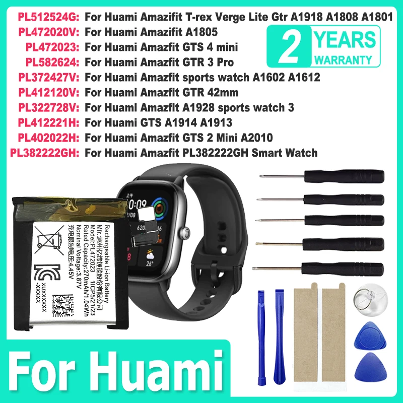 Brand-New Watch Battery For Huami AMAZFIT GTS GTR 2 3 4 T-rex Verge A1805 A1602 A1914 A1928 A2010 PL382222GH 42mm Mini Lite Pro