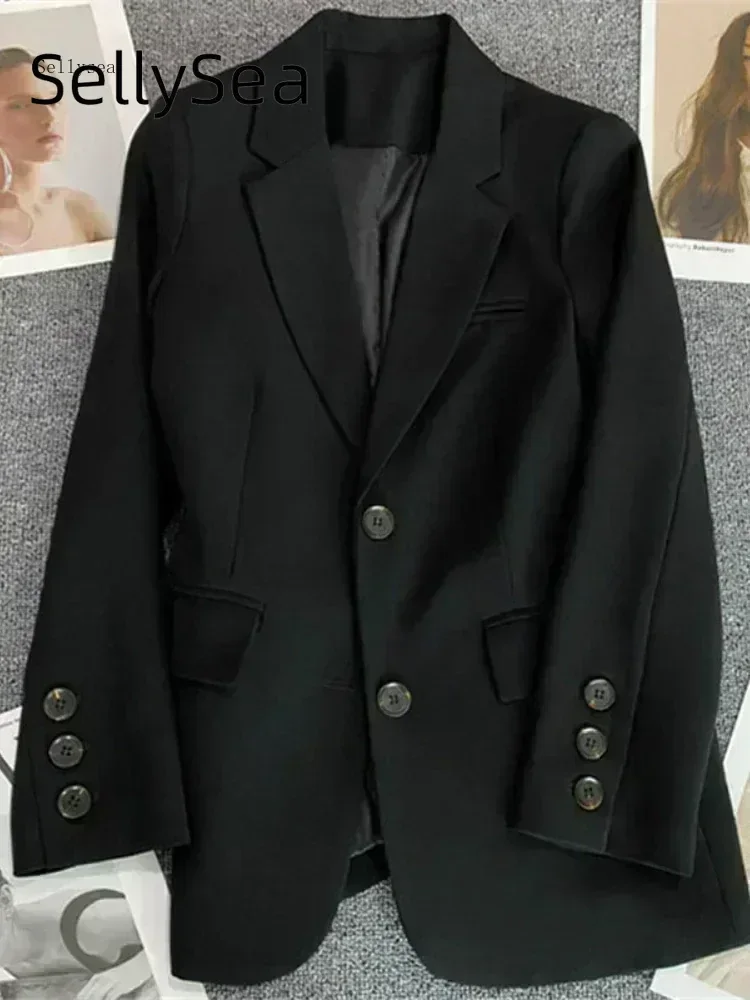 Primavera autunno cappotto nero da donna versione moda coreana sciolto tubo dritto temperamento sottile piccolo vestito Top giacche da donna