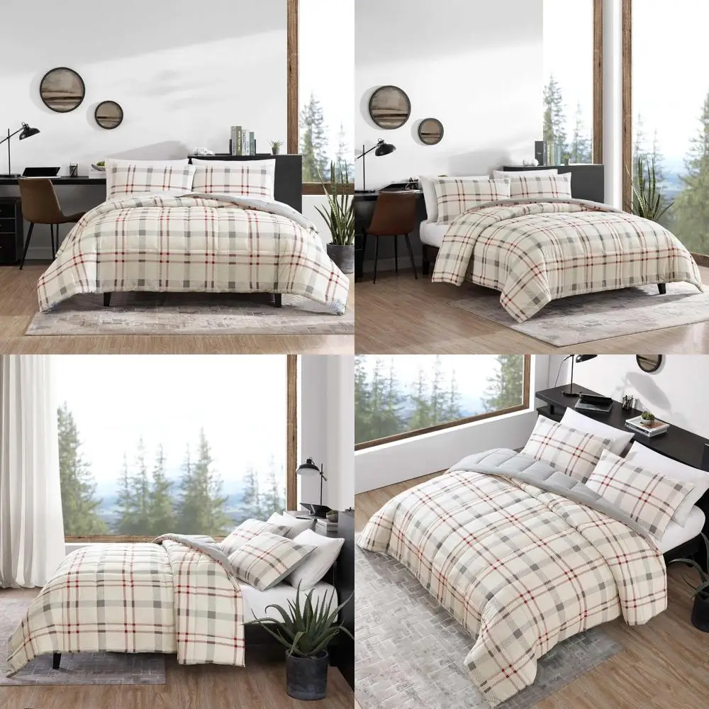 

Eddie Bauer King Size Reversible Cotton Duvet Cover Set with Matching Shams in Stylish Portage Bay Grey