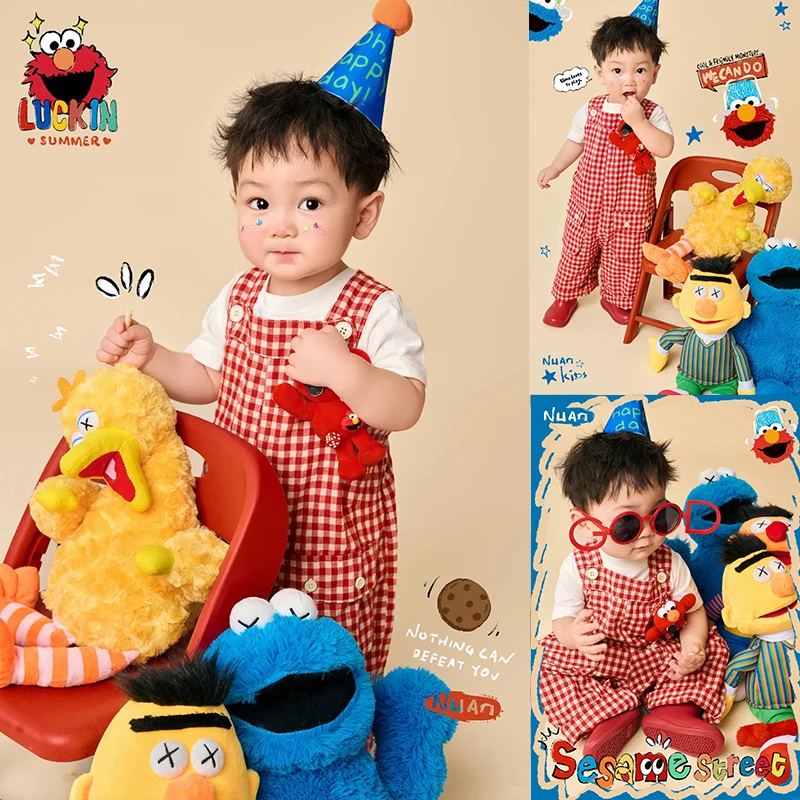 1 Year Baby Photography Props Overalls Shirt Headwear 3Pcs/Set Cartoon Plush Toy Doll Infant Trend Rain Boots Studio Accessories