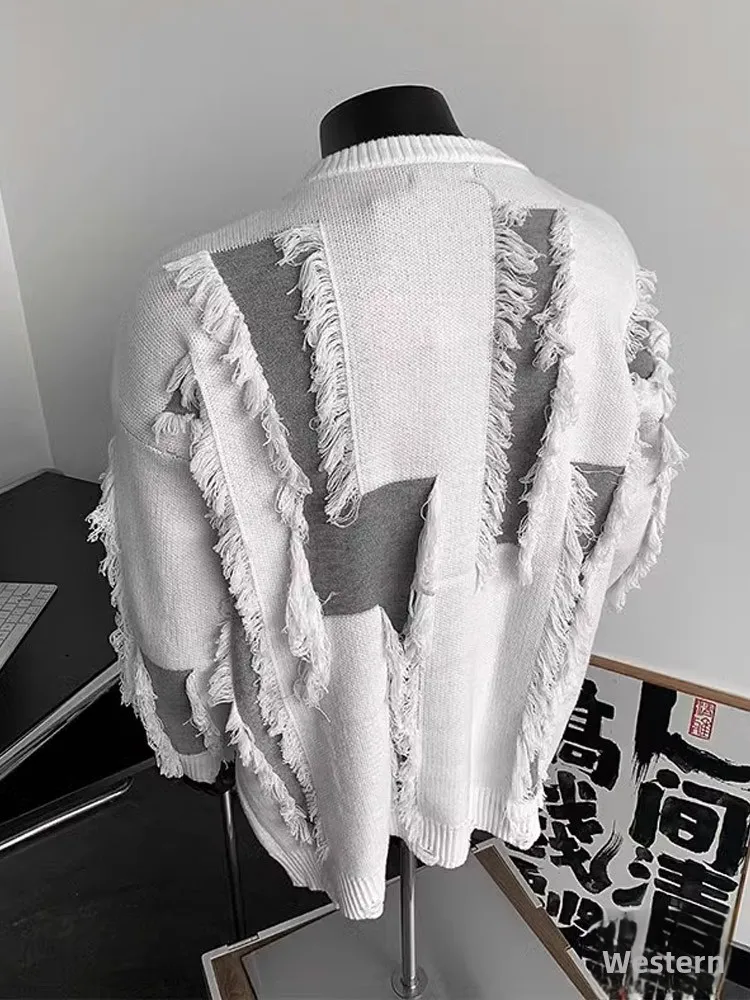

Trendy Patchwork Knitwear Men's Casual Sle Irregular Design Sensation Autumn Winter Overhead Sweater Coat Loose Fit Polyester