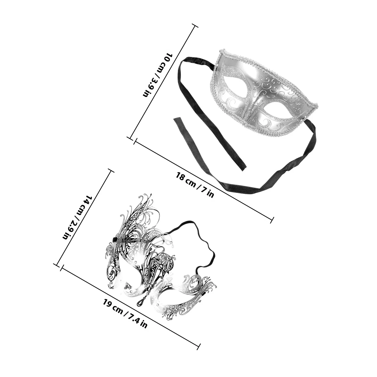 2Pcs Metal Mask Masquerade Rhinestone Comfortable Breathable Festival Couple Costume Party Prop Cosplay Mask Party Prop