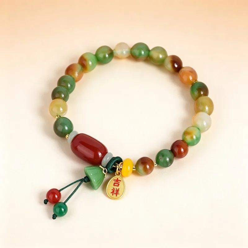 Chinese Style Good Luck Lotus Glass Beaded Bracelet Lucky Gemstone Hand String Women Oriental Amulet Jewelry Gift Charm Fashion