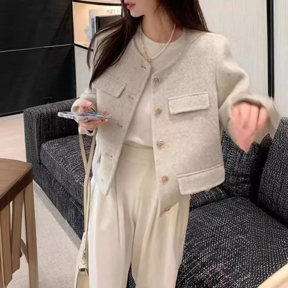 

Шерстяные пальто для элегантных женских коротких курток, зимние двусторонние однобортные шерстяные укороченные куртки, офисное женское пальто