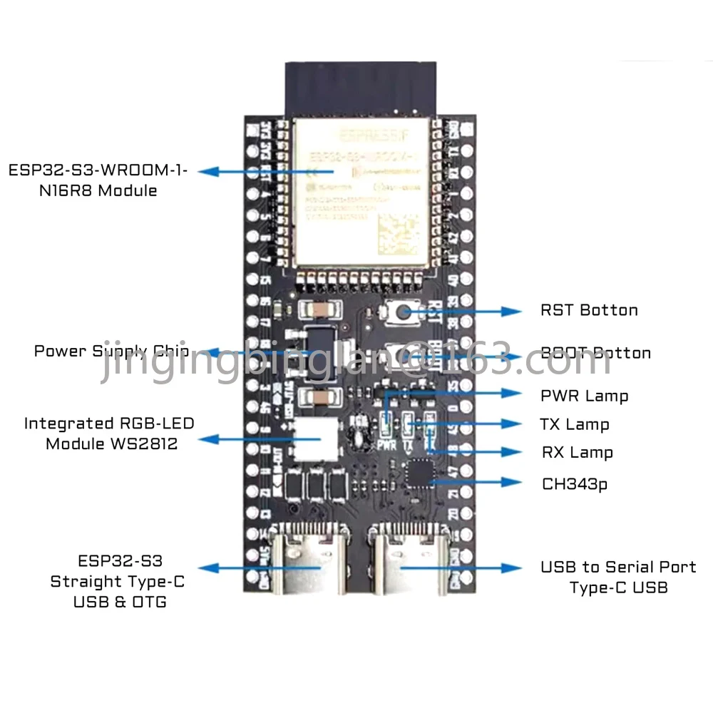 ESP32-S3 Development Board WiFi BT 16MB Flash 8M PSRAM 44Pin Type-C voor Arduino IDE Compatibel ESP32-S3-WROOM1 N16R8 N8R2 Module