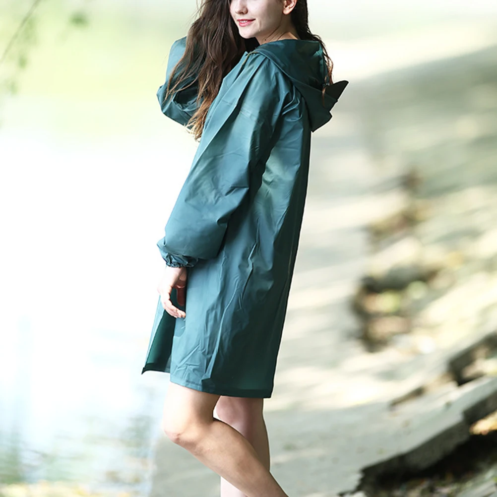 

Dark Green Long Reusable Thickened Waterproof Hooded Windproof Outdoor Poncho For Camping Hiking Climbing Adult Elastic