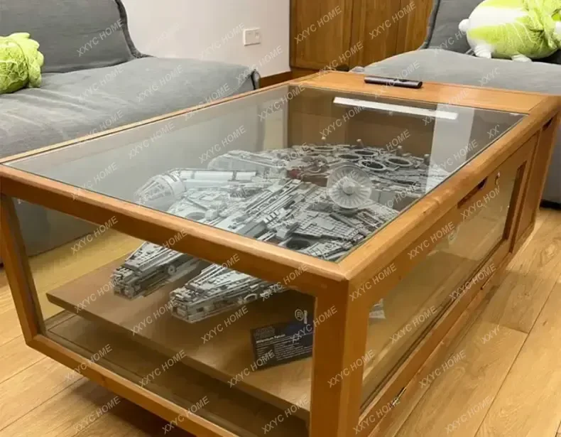 medieval style solid wood display coffee table cherry wood tempered glass display coffee table creative customization