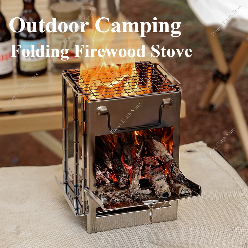 

Wood Stove Portable Foldable Stainless Steel Camping Stove With Lightweight Barbecue Grill Campfire Stove for Summer Camping
