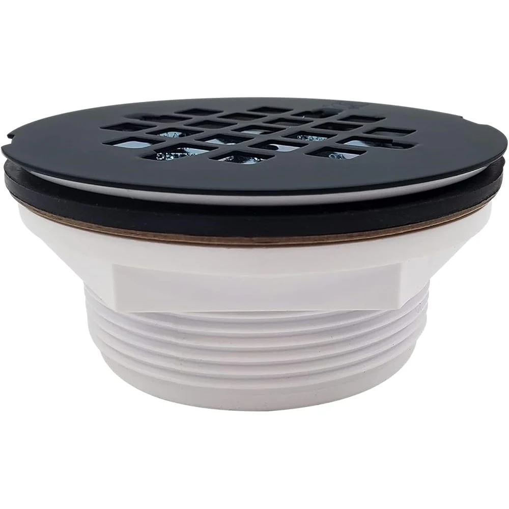 2 Inch PVC Compression Shower Drain with Metal Cover Fiberglass Acrylic Solid Surface Shower Pans Matte Black Finish