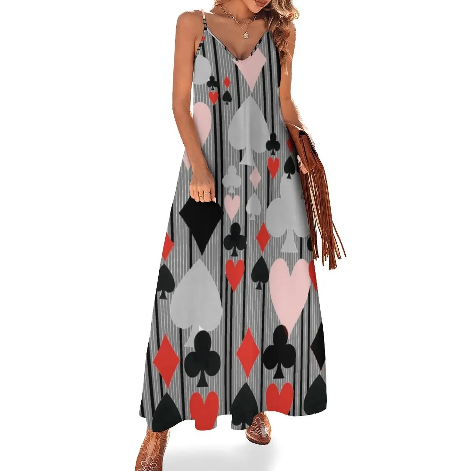 

CASINO NIGHT'S CARD SUITES STRIPES GREY ART Sleeveless Dress Dress women evening dress ladies summer for women 2025