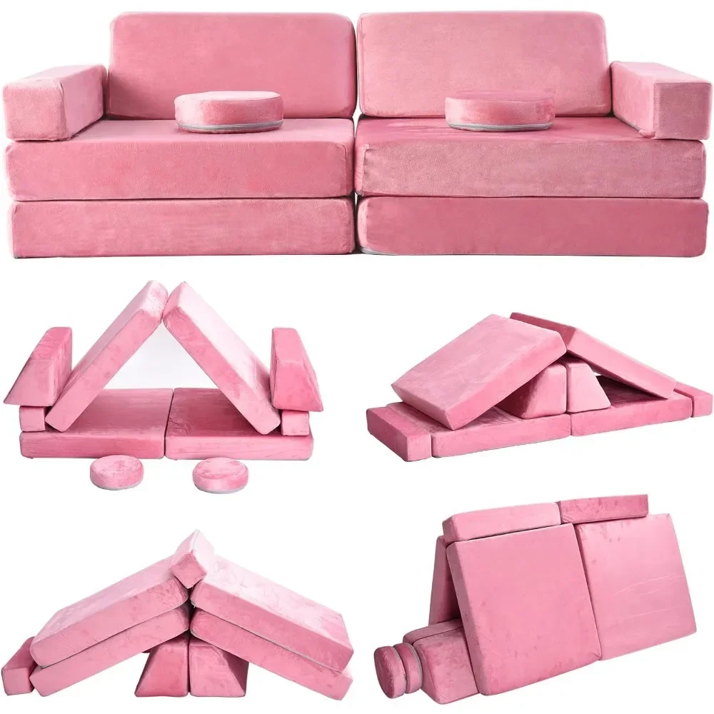 Folding Sofa Bed Foam Modularized Kids Couch Sofas for Home Furniture 10 Pcs Toddler Couch Sofa Living Room Sofas Convertible