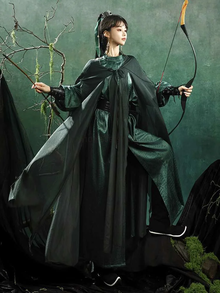 

Hanfu Tang System Round Neck Robe Cloak Fairyism Guofeng Flowing Daily Cloak Wristband Cummerbund Set Outfit