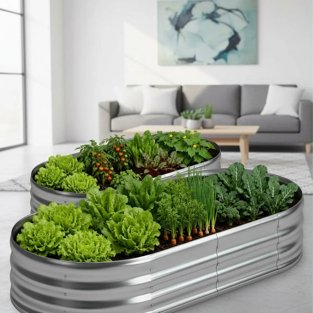 2 Pack Galvanized Oval Garden Bed 8x4x1ft Metal Outdoor Planter Kit for Vegetables Herbs Flowers