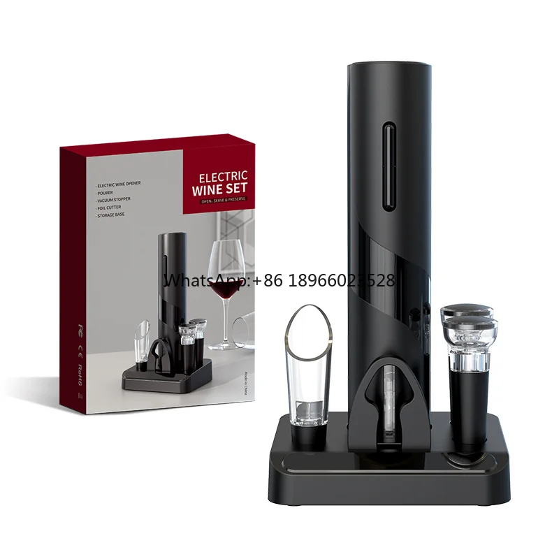 Dropshipping Electric Wine Opener With Base Automatische flesopener Battery Operated Electric Wine Opener And Pourer