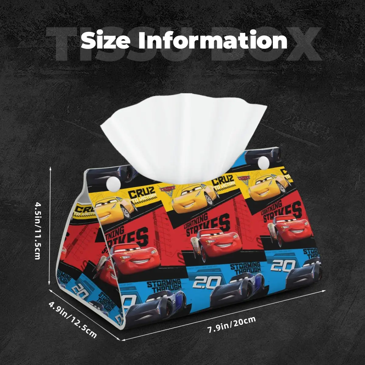 Custom Lightning McQueen Racing Car Tissue Box Holder Rectangular PU Leather Facial Tissue Box Cover for Car Office