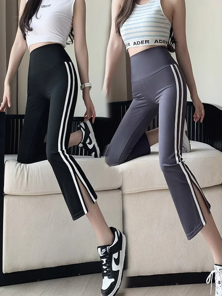 

Summer High-Waist Thin Yoga Pants Women's Shark Skin Tightening Abdomen Splitting Flared Elastic Base Layer Pants