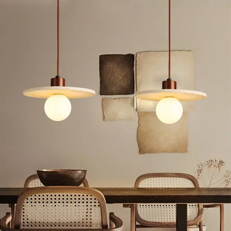 

Yellow Cave Stone LED Pendant Lamp Wabi-Sabi Travertine Balcony Bedroom Living Room Modern Hanging Light Fixtures Lamparas