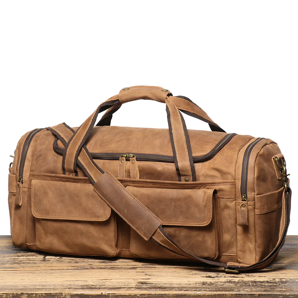 Stylish Leather Men's Travel Tote Bag with Shoulder Strap