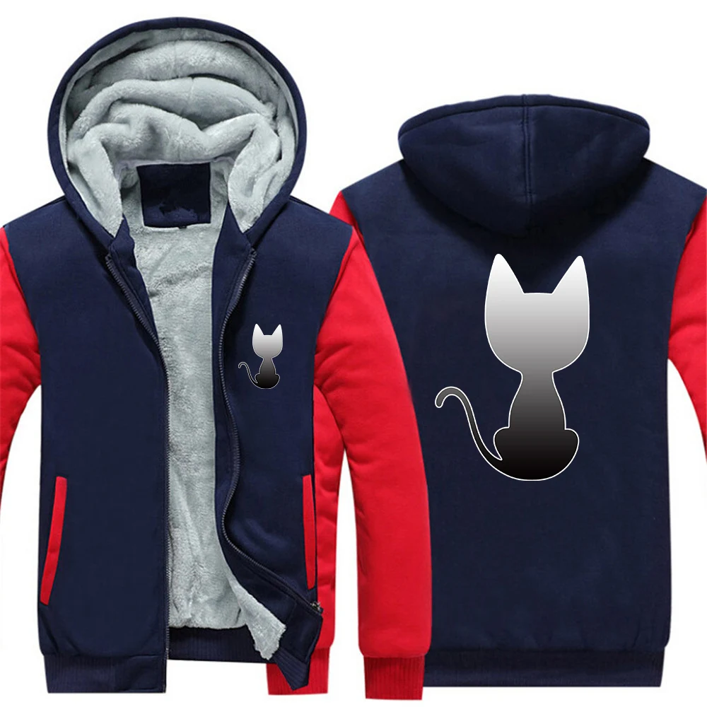 

Zipper Cardigan Hoodies 2026 Men's Funny cat silhouette Logo Print Autumn And Winter Thicken Sweatshirt Cotton Jacket Coat