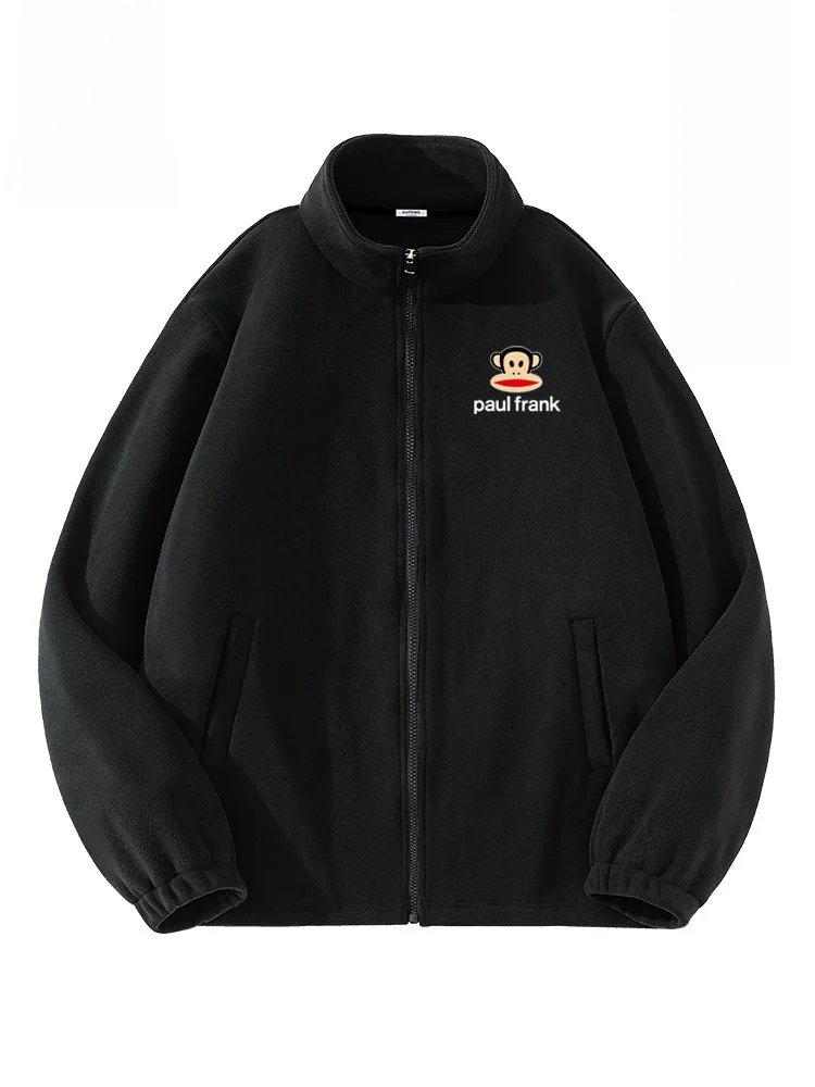 

Monkey Hooded Jaet Men's Warm Fce Lined Stand Collar Coat Bla Autumn Winter Outerwear Trendy Youth Faion