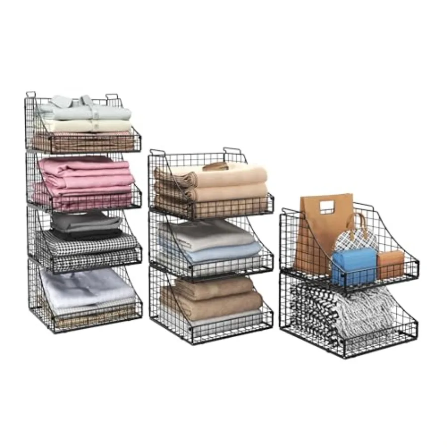 4-Pack Stackable Wire Baskets for Closet Organizers and Storage Open Storage Bins for Clothes Toys and Snacks - Rustic Metal Cl