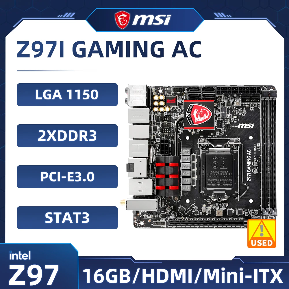 

LGA 1150 Motherboard MSI Z97I GAMING AC Intel Z97 DDR3 16GB Mini-ITX Motherboard PCI-E 3.0 SATA III USB3.0 For Core i7-4770 cpu