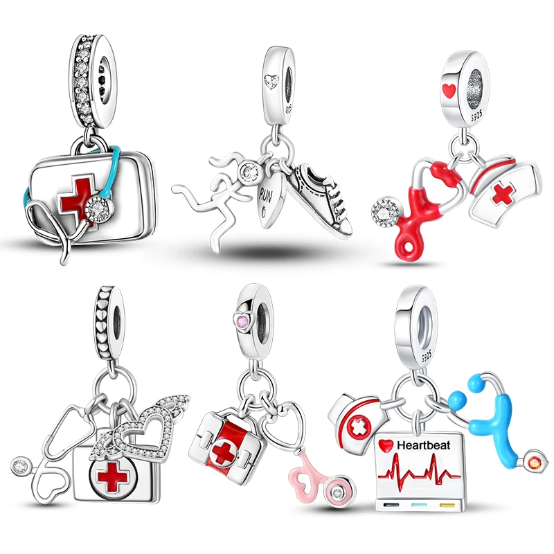 

925 Silver Charms Bead Fits Charm 3mm 925 Original Bracelet Womens Medical Three-Piece Set Charms DIY Fine Jewelry Gift Hot Sale