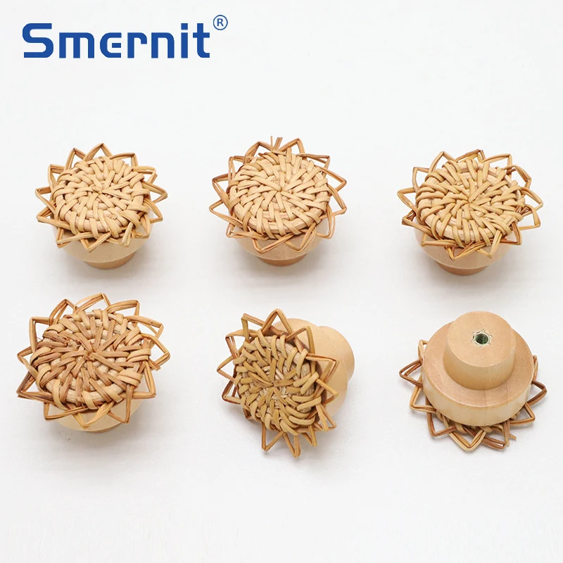 Creative Wooden Handles Dresser Knobs Round Rattan Furniture Handles Handmade Kitchen Cupboard Drawer Knobs