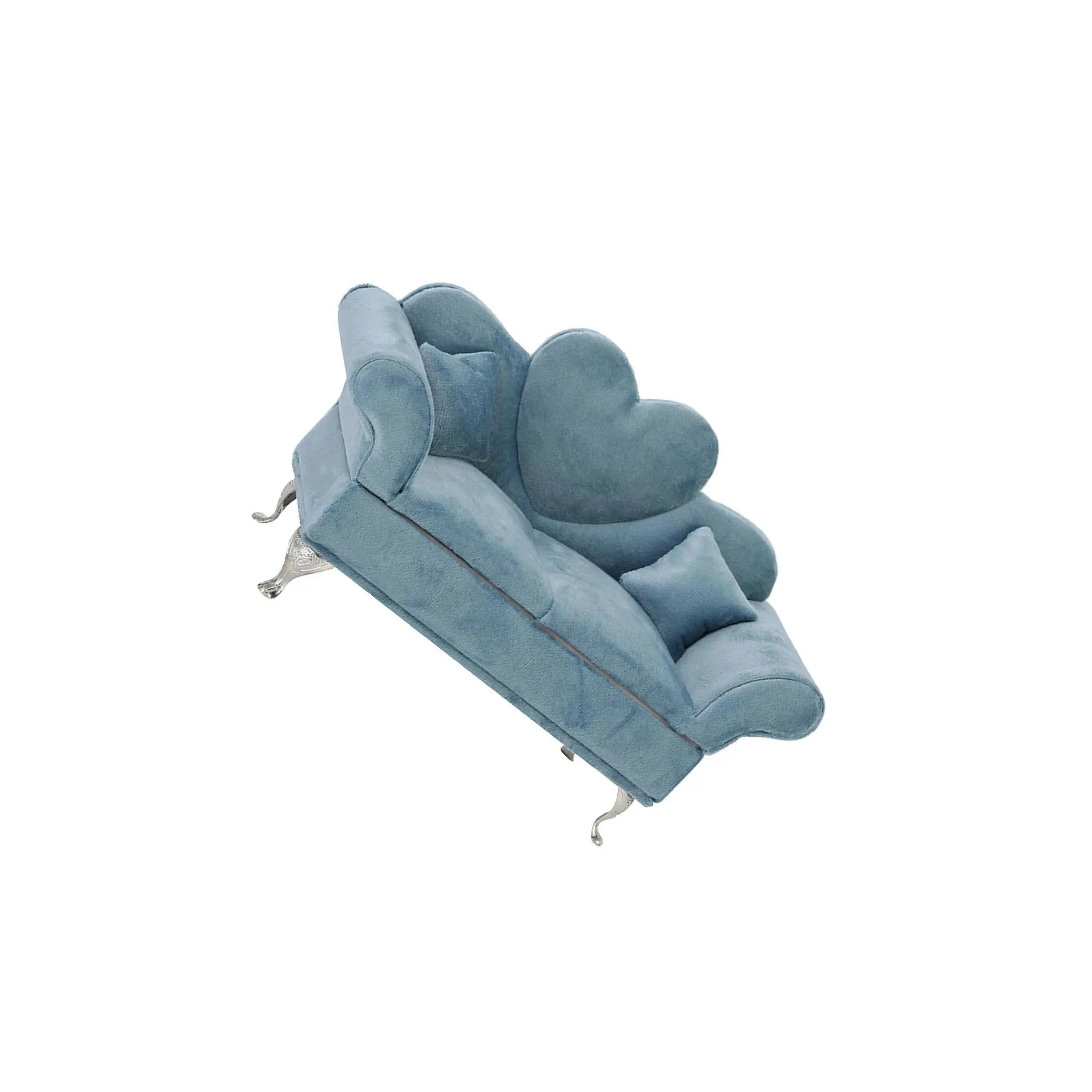 

Misty Blue Miniature Dollhouse Sofa Velvet 1/6 Scale Doll Furniture Attractive Storage Dollhouse Piece Made Of Velvet