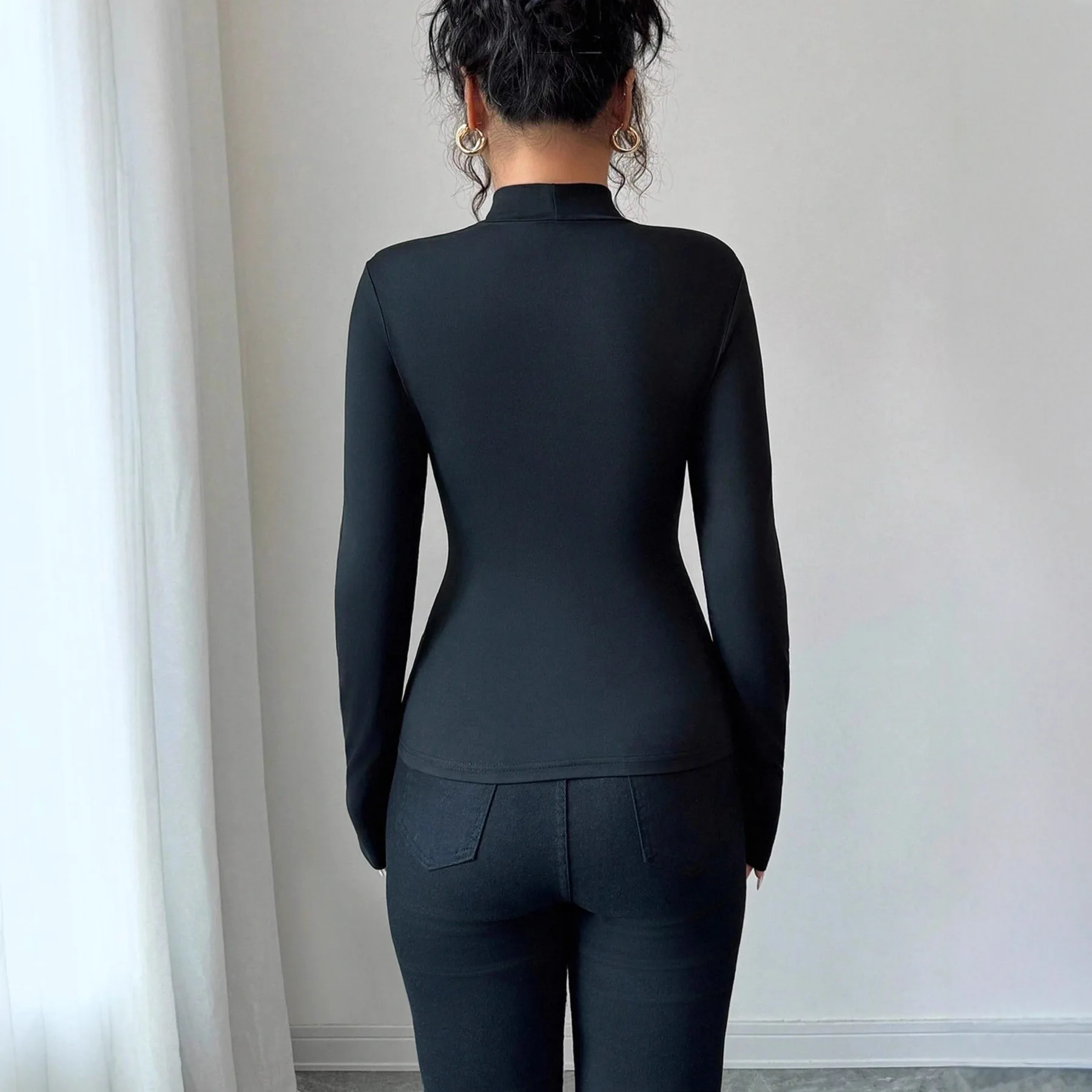 2025 New Long Sleeve Women's T-Shirt Clothes Woman Clothing  V-neck Hollow-out Patchwork Fashion Slim Fit T-shirt Top for Women