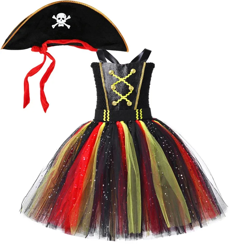 Sky03 소녀를위한 반짝 이는 해적 할로윈 의상 어린이를위한 카니발 파티 투투 드레스 공주 생일 복장 어린이 Cosp55Hu%