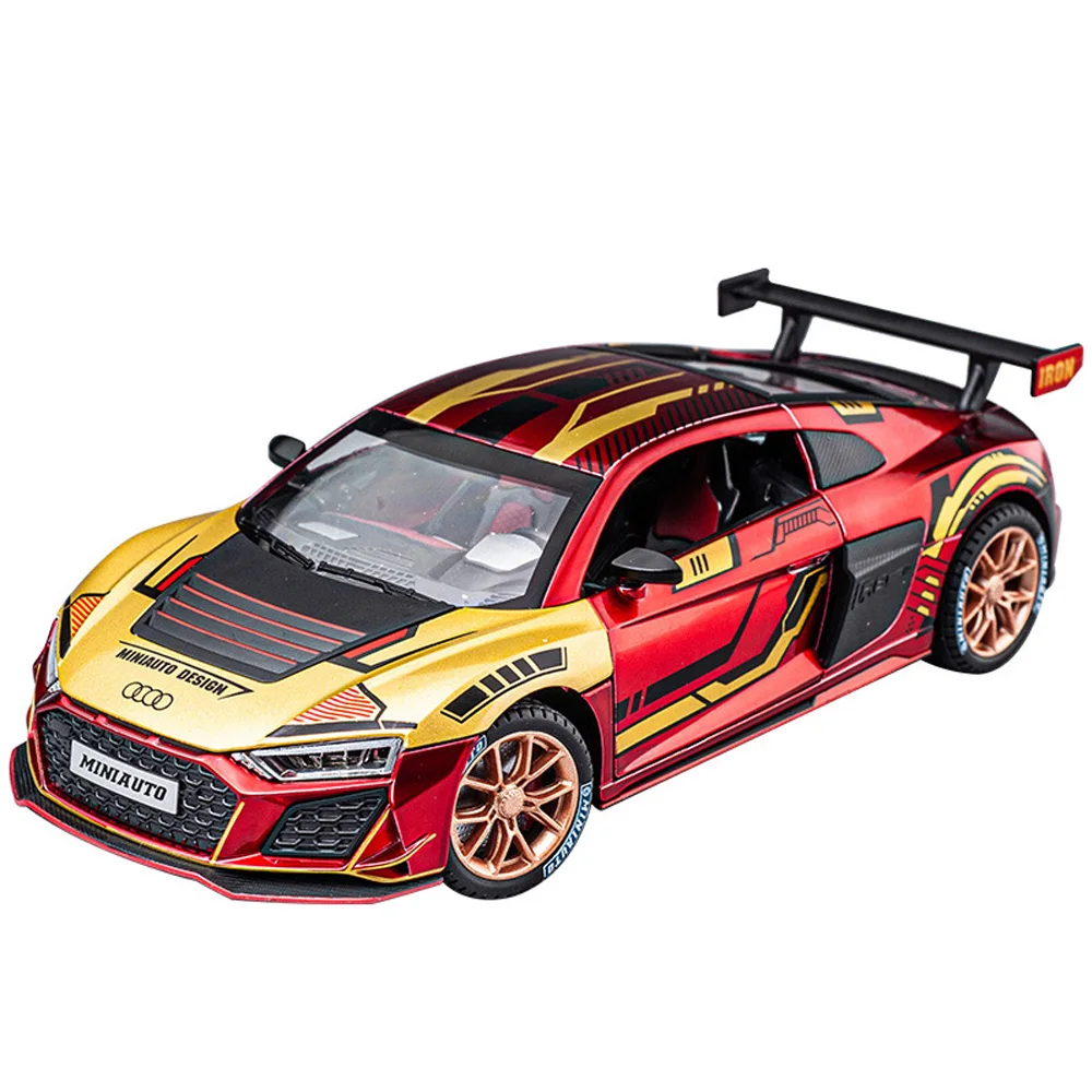 1/24 Audi R8 Track Edition Sports Car Alloy Acousto-Optic Model Doors Open Collectibles Boy Best Gift Furniture For Display