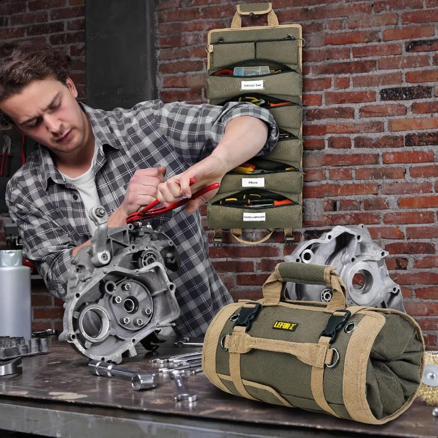 ツールバッグ 大型ロールアップツールバッグオーガナイザー 13ポケットツールロール収納ポーチ ヘビーデューティーポータブルツール収納キャリーバッグ（男性用）