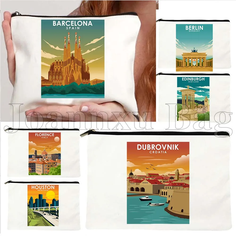 

Bangkok Thailand Barcelona Spain Berlin Boston Dublin Edinburgh Hamburg Florence Italy Cosmetic Bag Makeup Bag Pencil Case Pouch