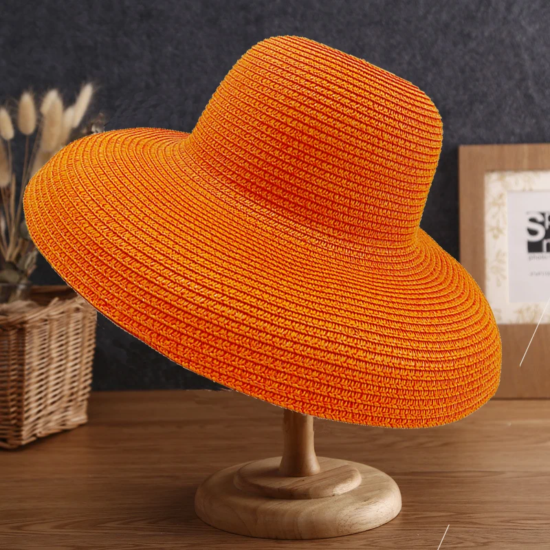 Summer Orange White Big Brim Bucket Hat Straw Hat French Hepburn Hood Children\'s Hat Sun Hat Sunscreen Beach Hat