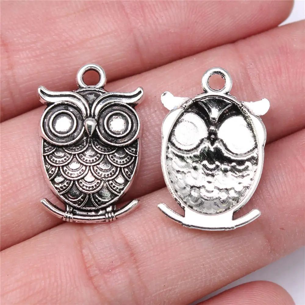 10pcs/lot 24x16mm Owl Charms For Jewelry Making Antique Silver Color 0.94x0.63inch