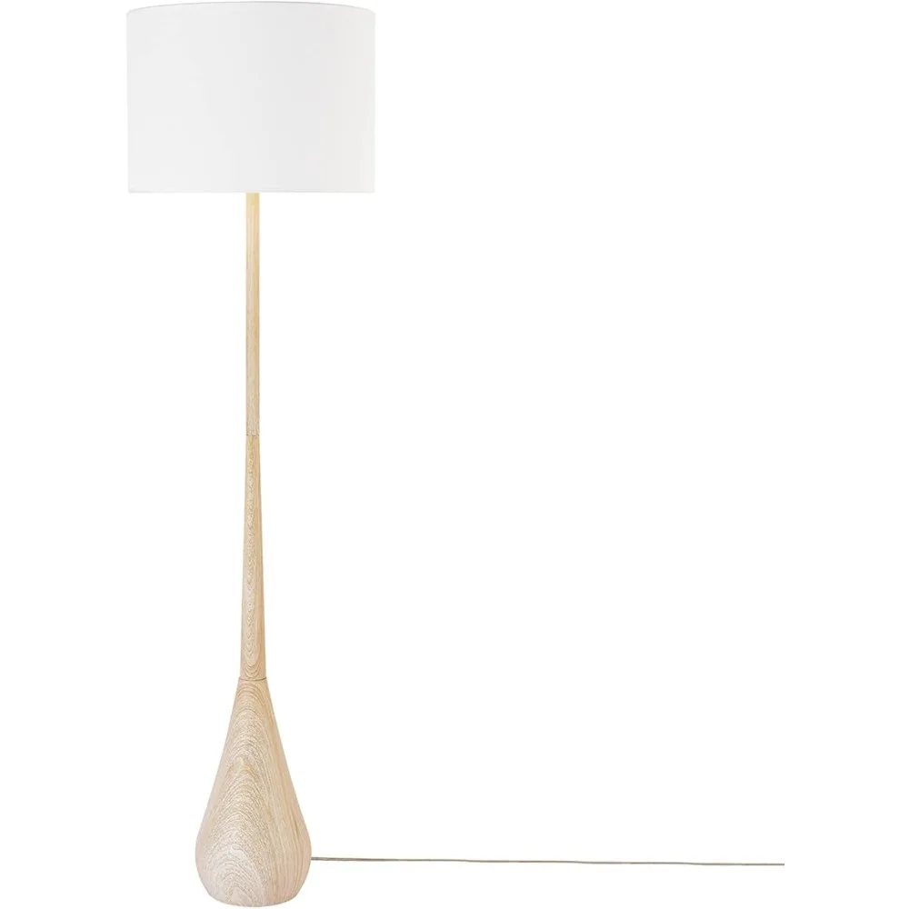 Lampada da terra Globe Electric 52112 65 con finitura in finto legno, paralume in cotone bianco, stile Japandi, base E26, adatta per letto moderno