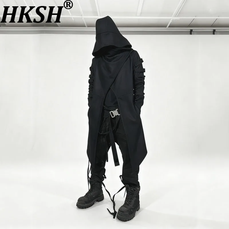 

HKSH осень зима новый мужчина темные отходы земля асимметричная деконструированная шляпа волшебника лямка сращенная средней длины шерстяное пальто в стиле панк HK14157