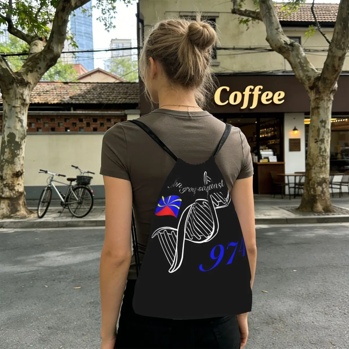 

Reunion Island Flag Backpacks Fashion Drawstring Bundle Pocket Sports Bag Book Bags for Man Woman Students