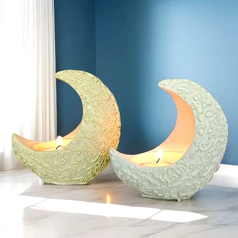 Soporte de vela de Luna, molde de goteo de resina DIY, colocación de molde de silicona para decoración del hogar