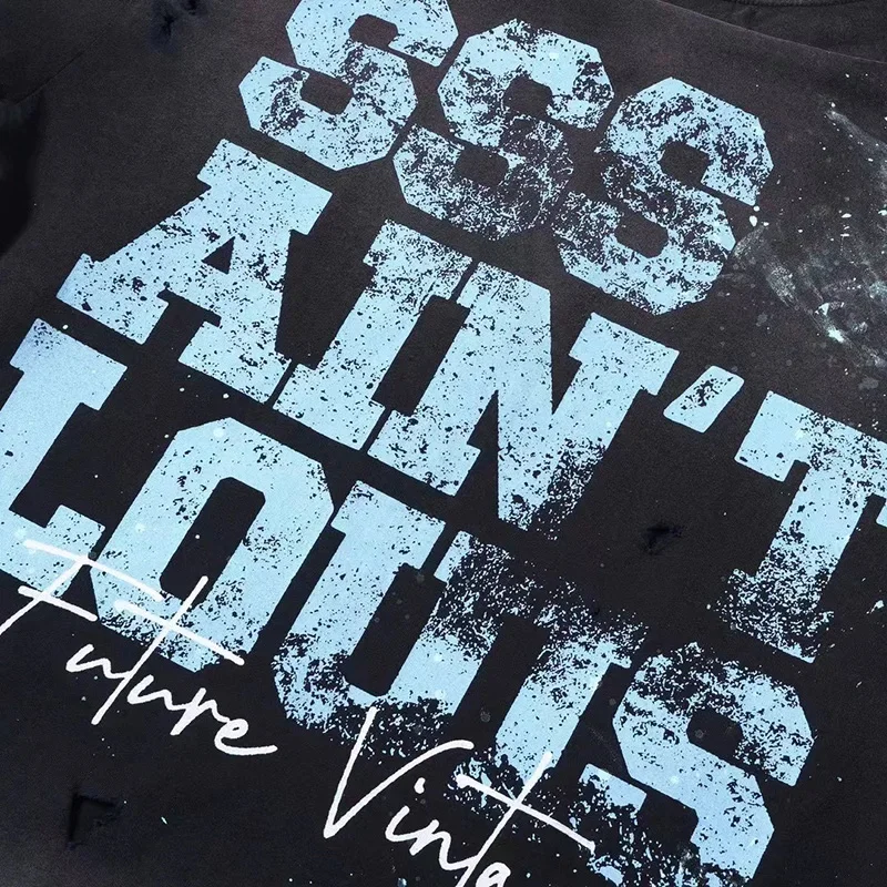 24SS Streetwear Letter Logo Graffiti Saint Louis T Shirt Men Women Vintage Washed Black Green Tee Top Handcrafted Destroy TShirt