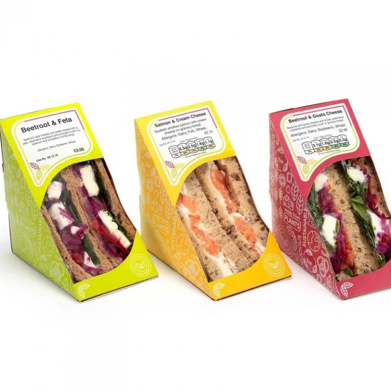 Op Maat Gemaakte Producttriangle Wegwerp Kraftpapier Medium To Go Sandwich Verpakking Met Venster