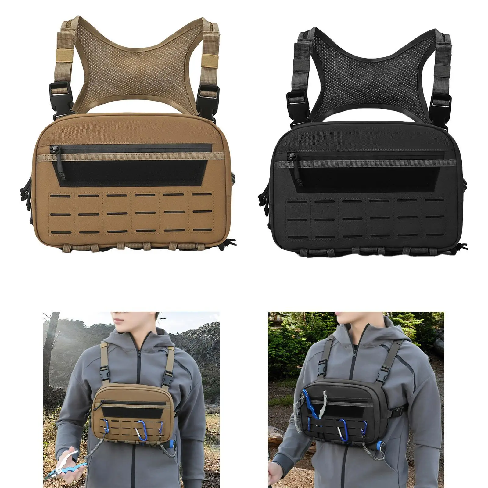 

1pcs Tactical Fishing Vest Bag Tackle Chest Bags Large Capacity Multi-pockets Outdoor Sports Camping Hiking Fishing Hunting Pack