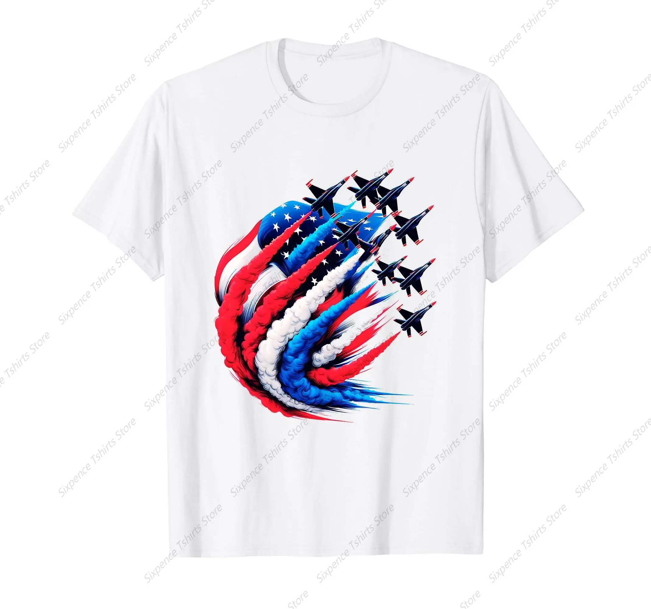 USA Flag Sky Formation 4th July Air Show Military Airplanes Men‘s T-Shirt Soft Comfortable Easy to Wear Simple Practical