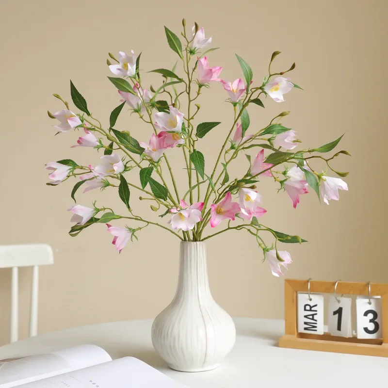 6Pcs Artificial Flowers 3forks Lisianthus Luxury Home Decoration Wedding Floral Event Party Fake Flowers Wind Chime Platycodon