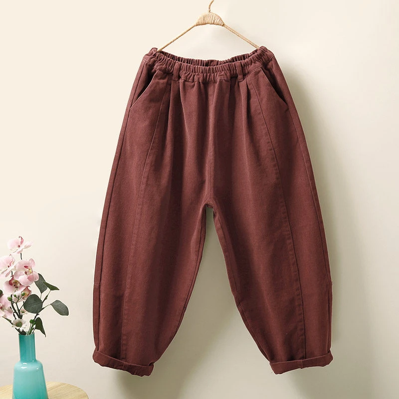 

Новые женские повседневные брюки-шаровары из 100% хлопка, зима 2025, винтажный стиль, однотонные, свободные, длиной до щиколотки, модель M2257